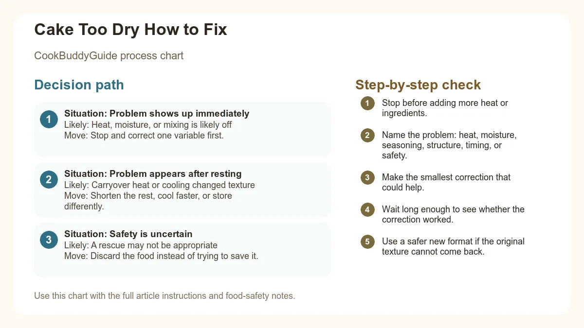 Process chart for Cake Too Dry How to Fix