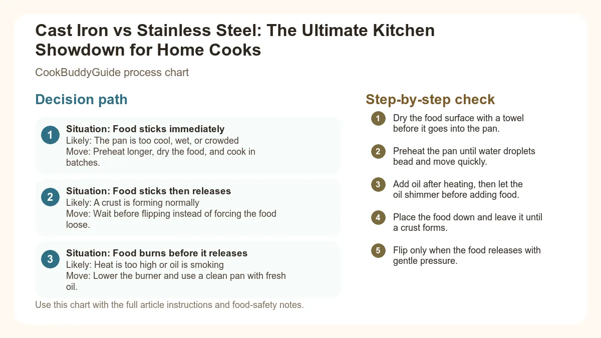 Process chart for Cast Iron vs Stainless Steel: The Ultimate Kitchen Showdown for Home Cooks