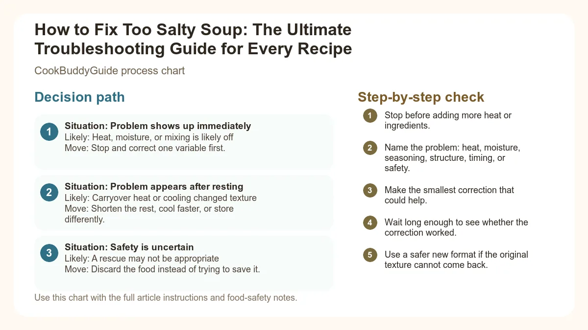 Process chart for How to Fix Too Salty Soup: The Ultimate Troubleshooting Guide for Every Recipe