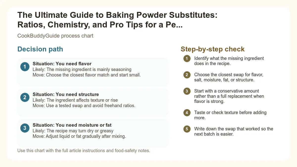 Process chart for The Ultimate Guide to Baking Powder Substitutes: Ratios, Chemistry, and Pro Tips for a Perfect Rise