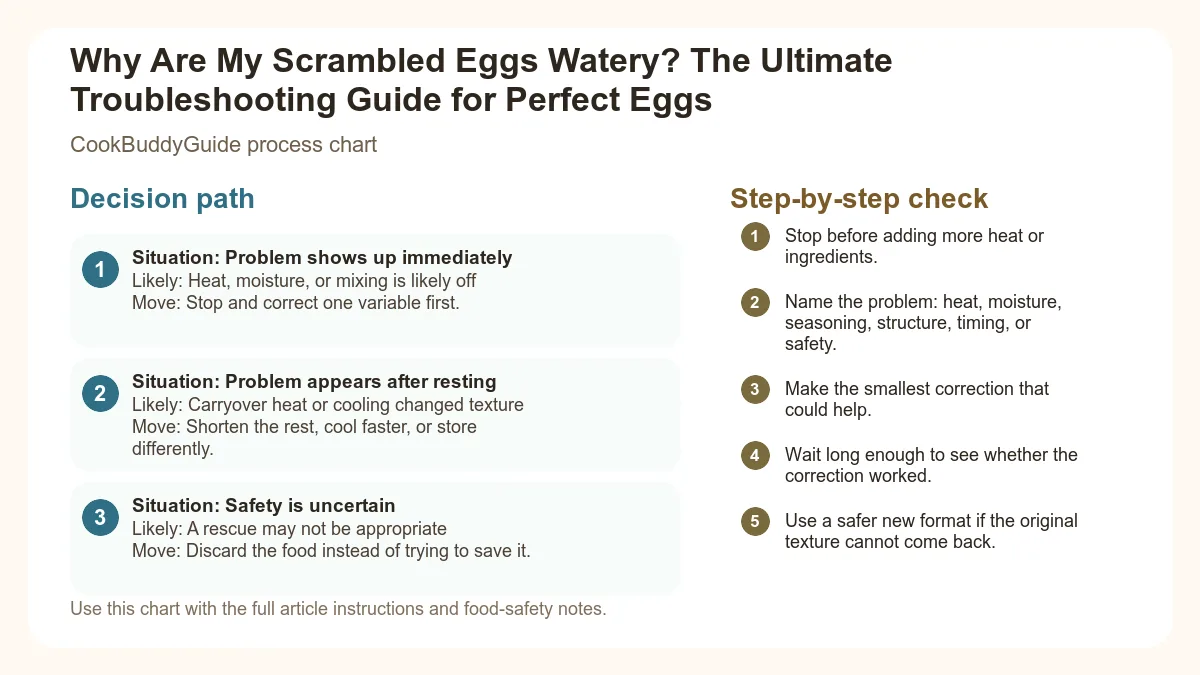 Process chart for Why Are My Scrambled Eggs Watery? The Ultimate Troubleshooting Guide for Perfect Eggs